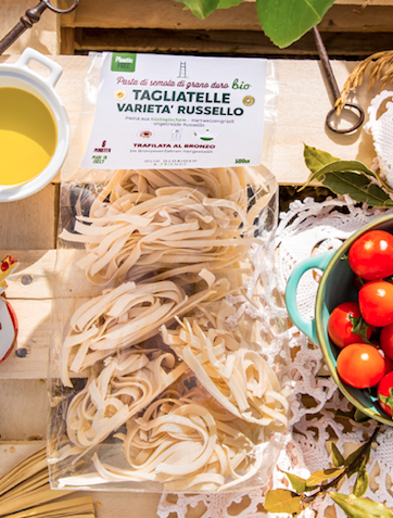 Tagliatelle, original sizilianische Pasta aus Bio-Hartweizengrieß, Urgetreide "Russello", vegan